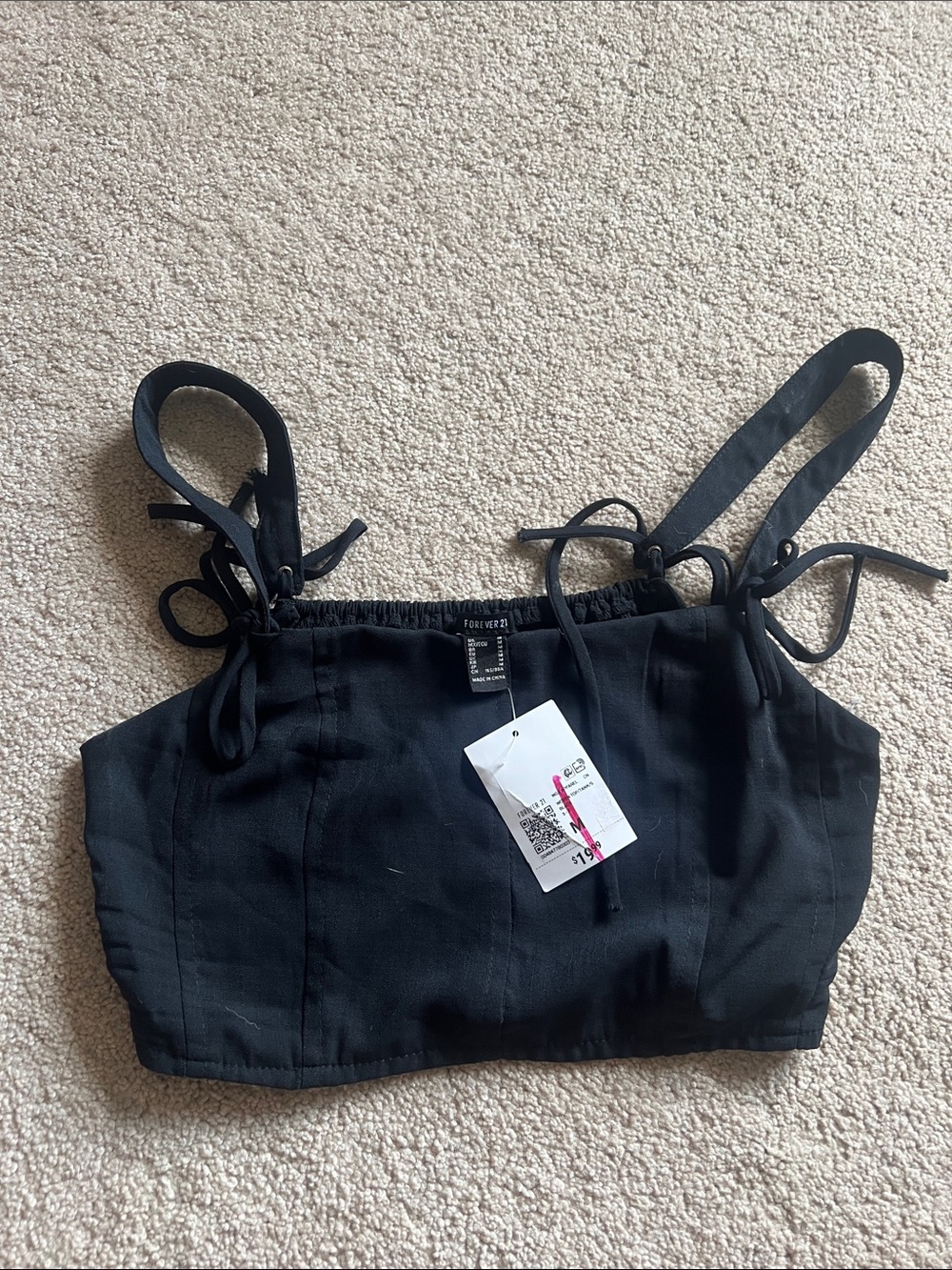 Forever 21 Black Tie-Shoulder Cropped Top